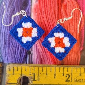 Crochet thread Florida Gator inspired granny square "tiny" earrings